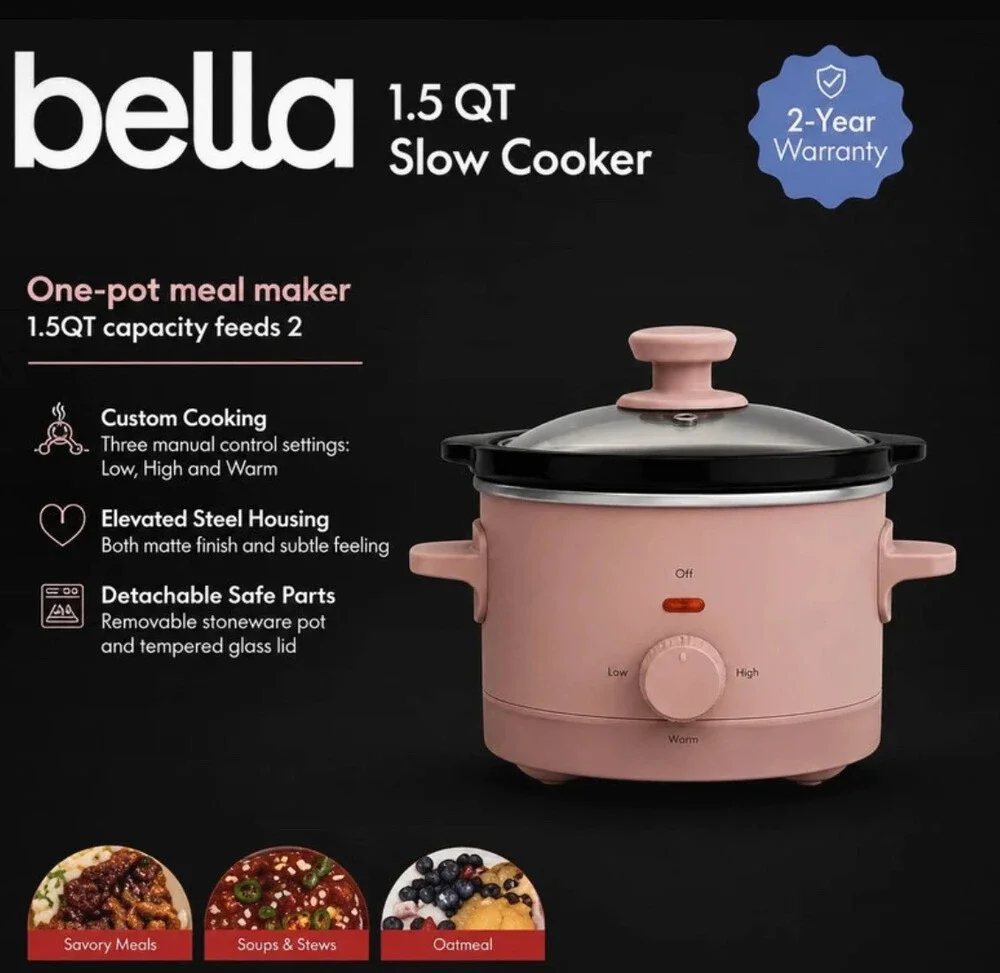 Bella 1.5 Qt Mini Slow Cooker – Pink – 3 Heat Settings